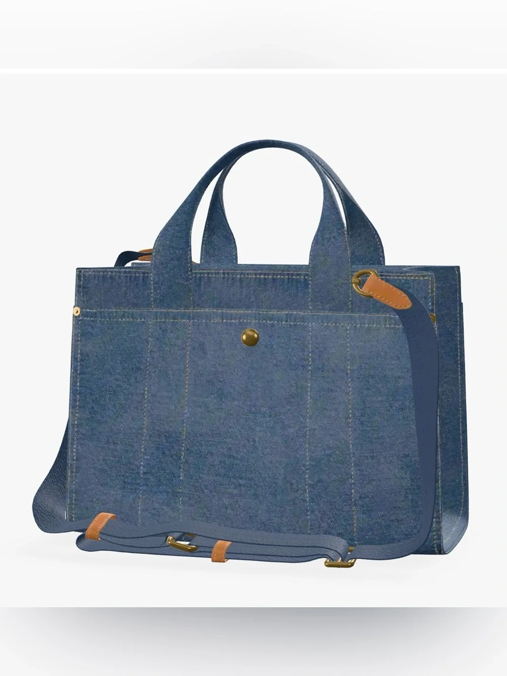 NWT Coach Denim Cargo Tote with Logo and Leather Tag in Blue and Tan
